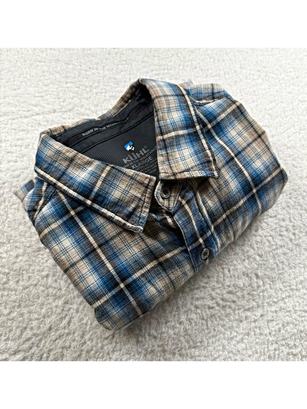 Kuhl Men’s XL Plaid Flannel Shirt Blue Gray Long Sleeve Tencel Outdoor Western